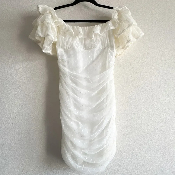 Camila Coelho Eva Mini Dress Ruched Mesh White Ivory Size Medium - Picture 11 of 14